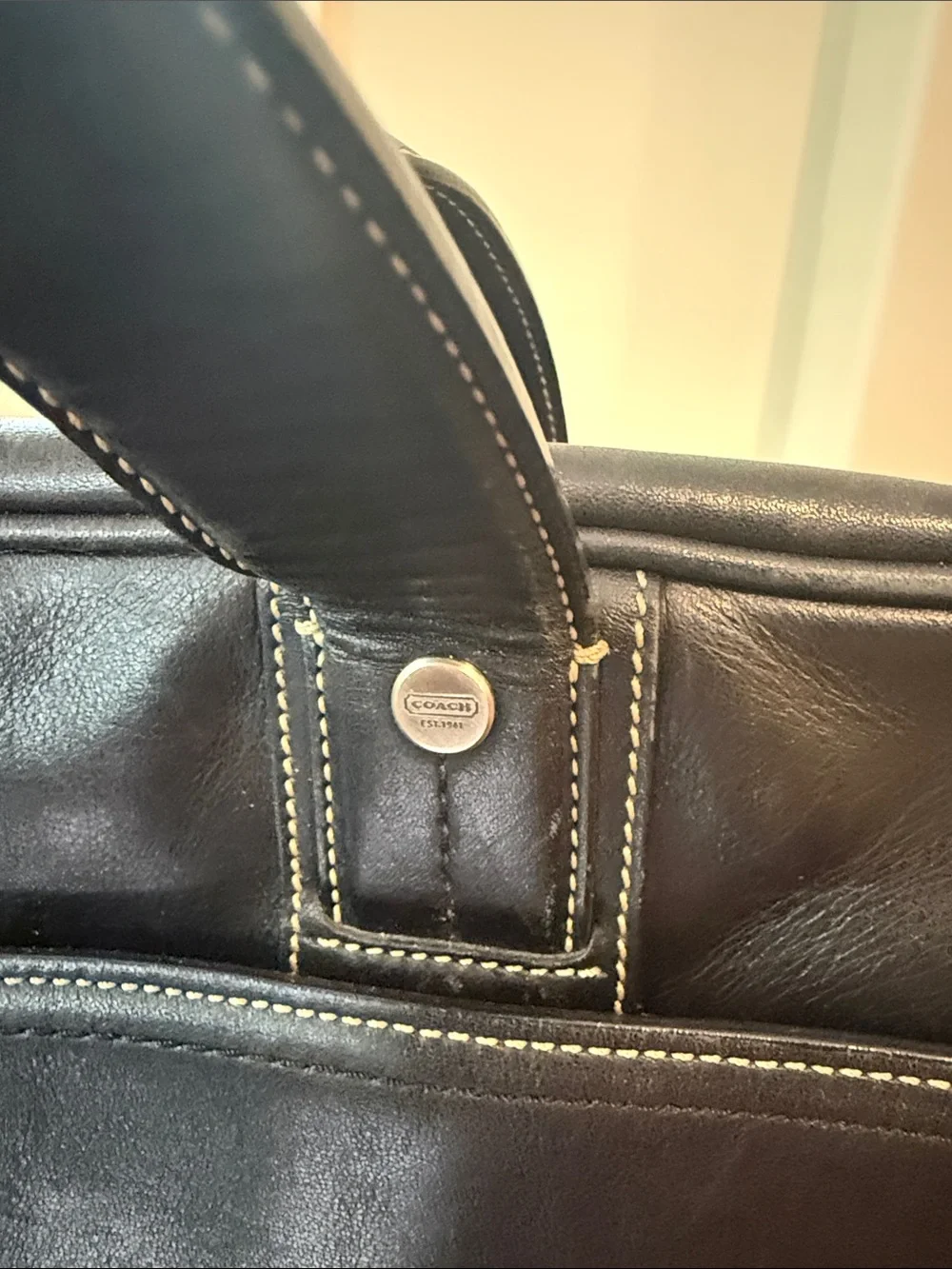 Women's Coach Black Leather Briefcase Bag with Shoulder Strap